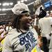 Michigan junior quarterback Denard Robinson celebrates after beating Virginia Tech 23-20 in the Sugar Bowl in New Orleans, LA on Tuesday.  Melanie Maxwell I AnnArbor.com 